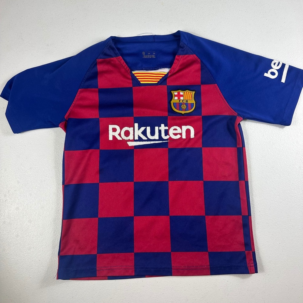 FC Barcelona Messi Jersey Youth Small
Blue Red Checkered Soccer Shirt Short m